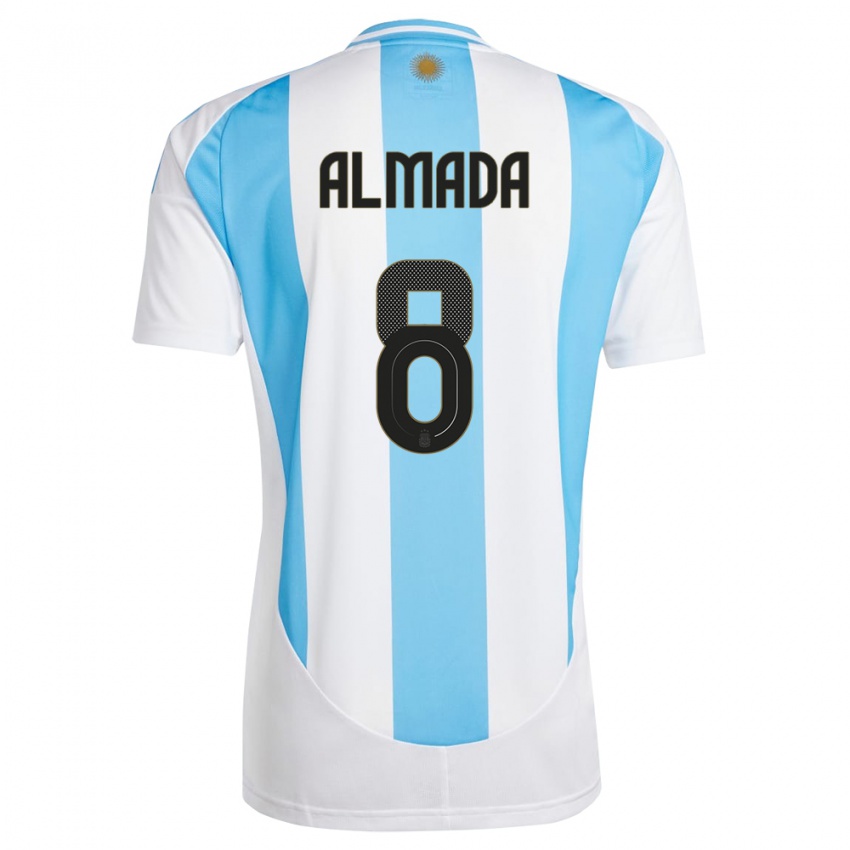 Męski Argentyna Thiago Almada #8 Biało Niebieski Domowa Koszulka 24-26 Koszulki Klubowe