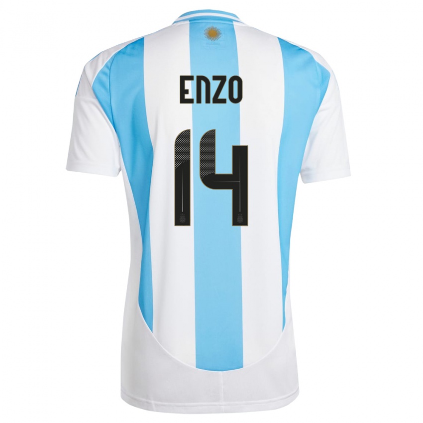 Męski Argentyna Enzo Fernandez #14 Biało Niebieski Domowa Koszulka 24-26 Koszulki Klubowe