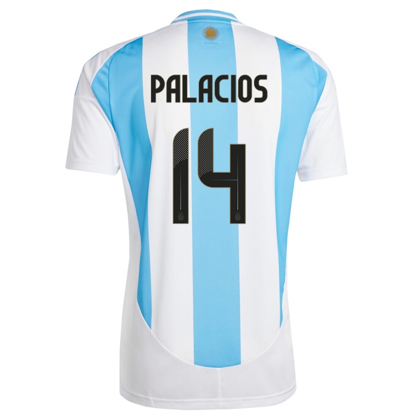 Męski Argentyna Exequiel Palacios #14 Biało Niebieski Domowa Koszulka 24-26 Koszulki Klubowe