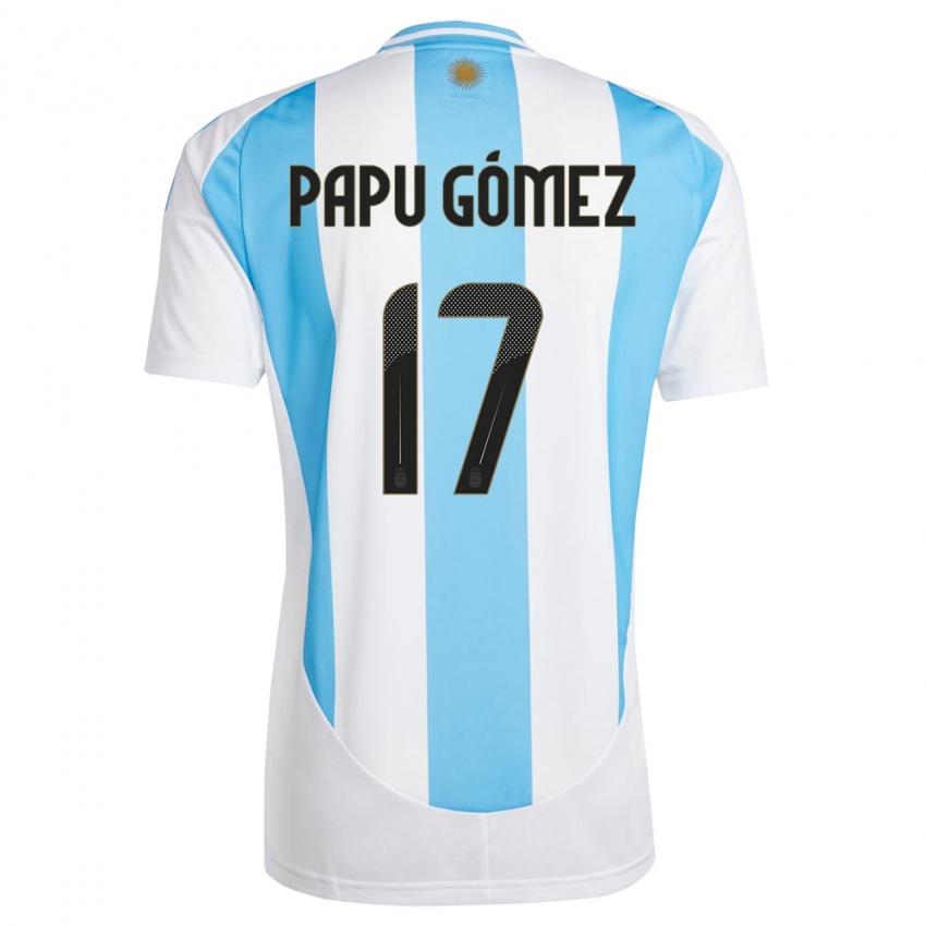 Męski Argentyna Papu Gomez #17 Biało Niebieski Domowa Koszulka 24-26 Koszulki Klubowe