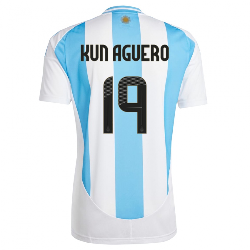 Męski Argentyna Sergio Aguero #19 Biało Niebieski Domowa Koszulka 24-26 Koszulki Klubowe