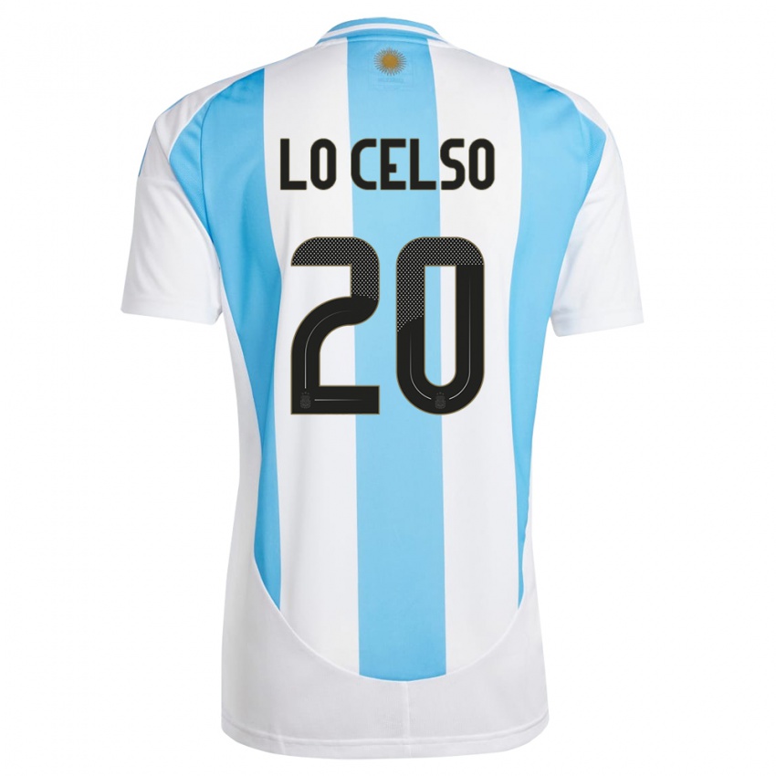 Męski Argentyna Giovani Lo Celso #20 Biało Niebieski Domowa Koszulka 24-26 Koszulki Klubowe