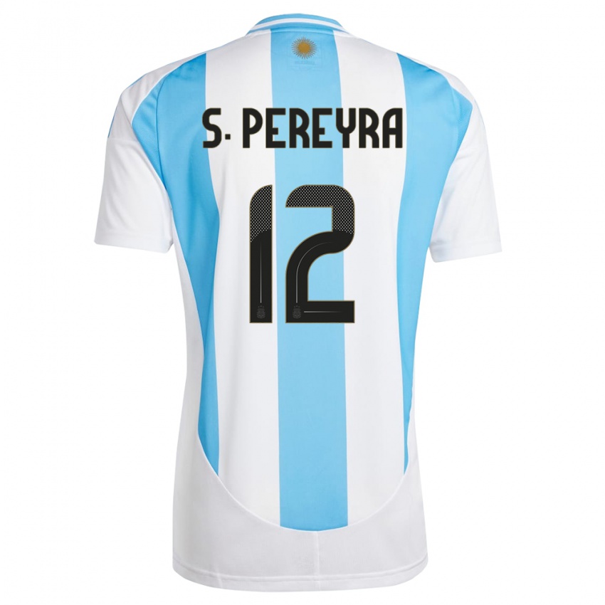 Męski Argentyna Solana Pereyra #12 Biało Niebieski Domowa Koszulka 24-26 Koszulki Klubowe