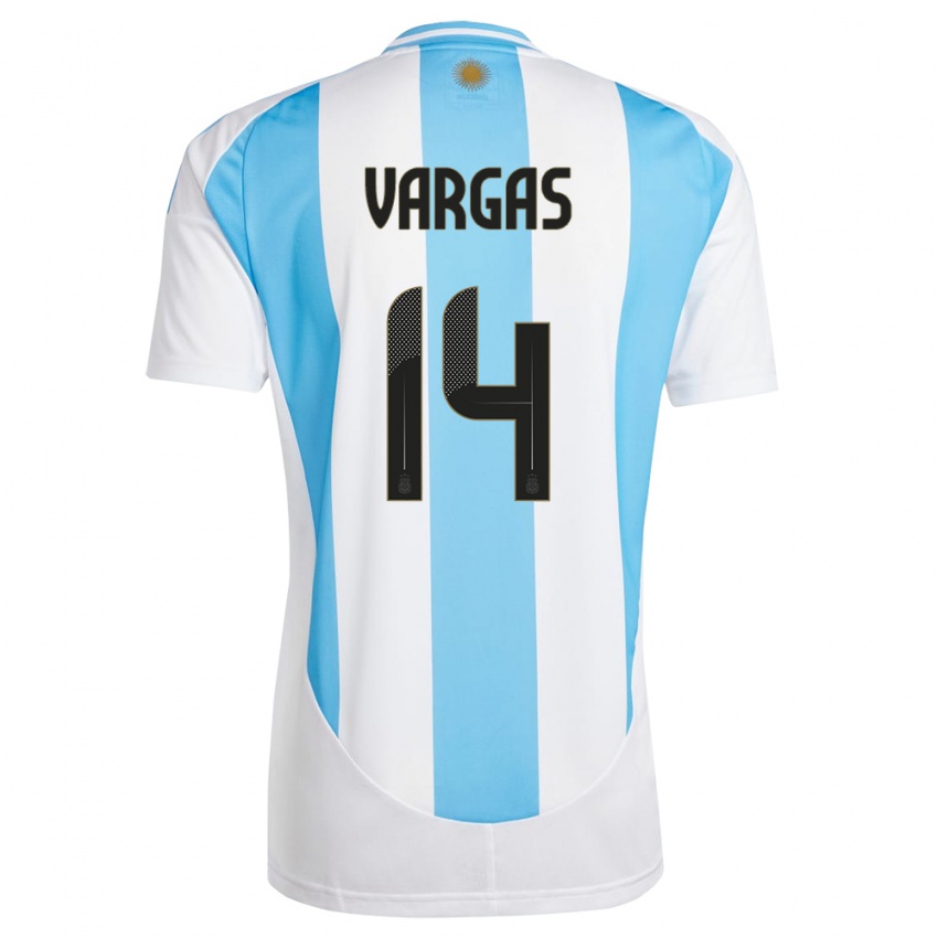 Męski Argentyna Agustina Vargas #14 Biało Niebieski Domowa Koszulka 24-26 Koszulki Klubowe