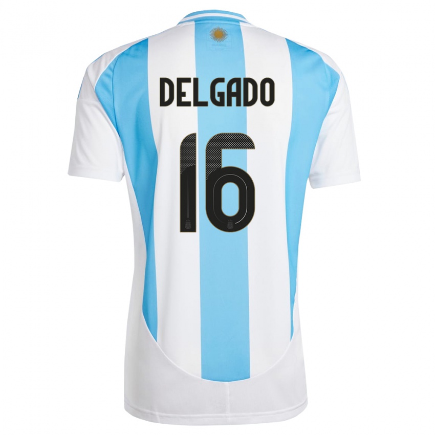 Męski Argentyna Marina Delgado #16 Biało Niebieski Domowa Koszulka 24-26 Koszulki Klubowe