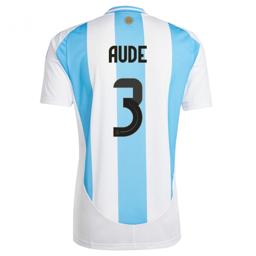Męski Argentyna Julian Aude #3 Biało Niebieski Domowa Koszulka 24-26 Koszulki Klubowe