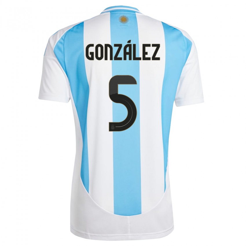Męski Argentyna Maximiliano Gonzalez #5 Biało Niebieski Domowa Koszulka 24-26 Koszulki Klubowe