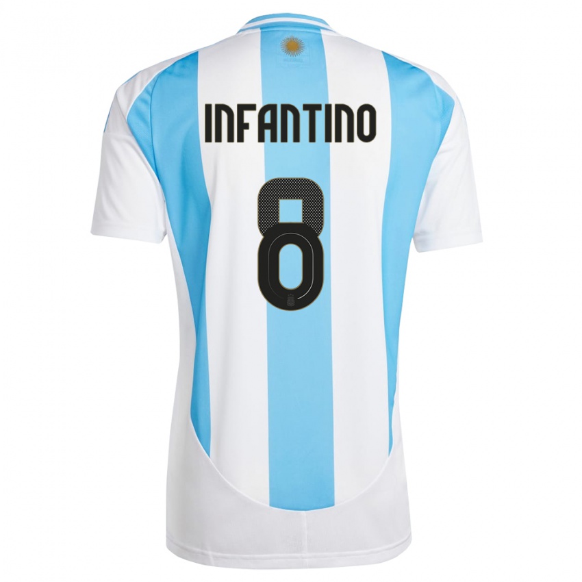 Męski Argentyna Gino Infantino #8 Biało Niebieski Domowa Koszulka 24-26 Koszulki Klubowe