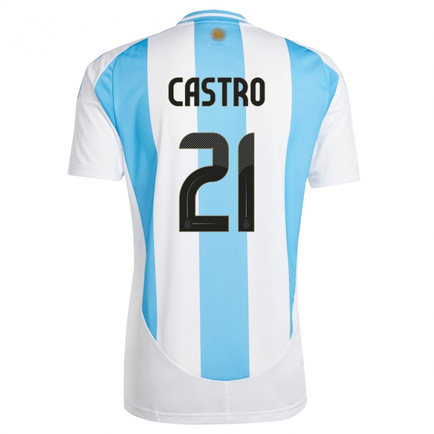 Męski Argentyna Santiago Castro #21 Biało Niebieski Domowa Koszulka 24-26 Koszulki Klubowe
