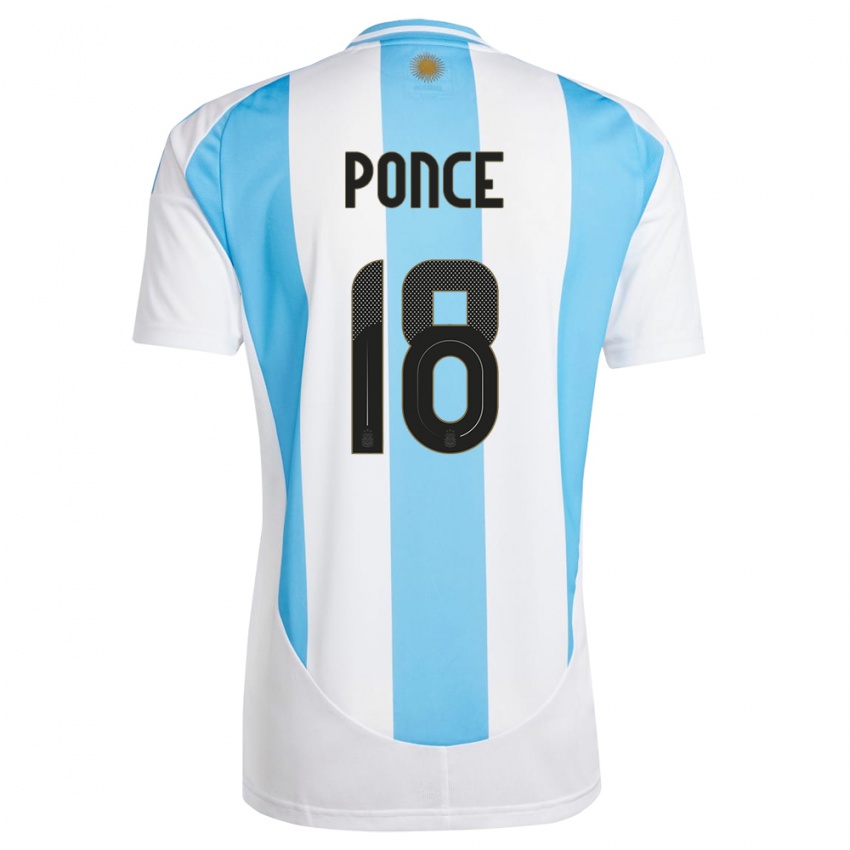 Męski Argentyna Ezequiel Ponce #18 Biało Niebieski Domowa Koszulka 24-26 Koszulki Klubowe