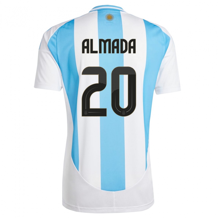 Męski Argentyna Thiago Almada #20 Biało Niebieski Domowa Koszulka 24-26 Koszulki Klubowe