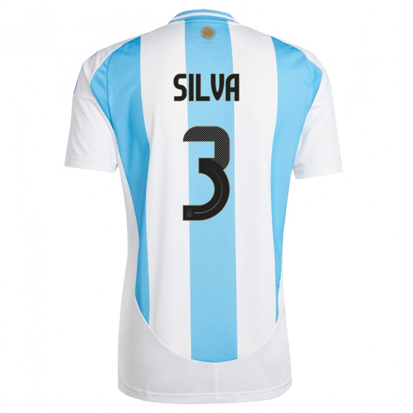 Męski Argentyna Tomas Silva #3 Biało Niebieski Domowa Koszulka 24-26 Koszulki Klubowe