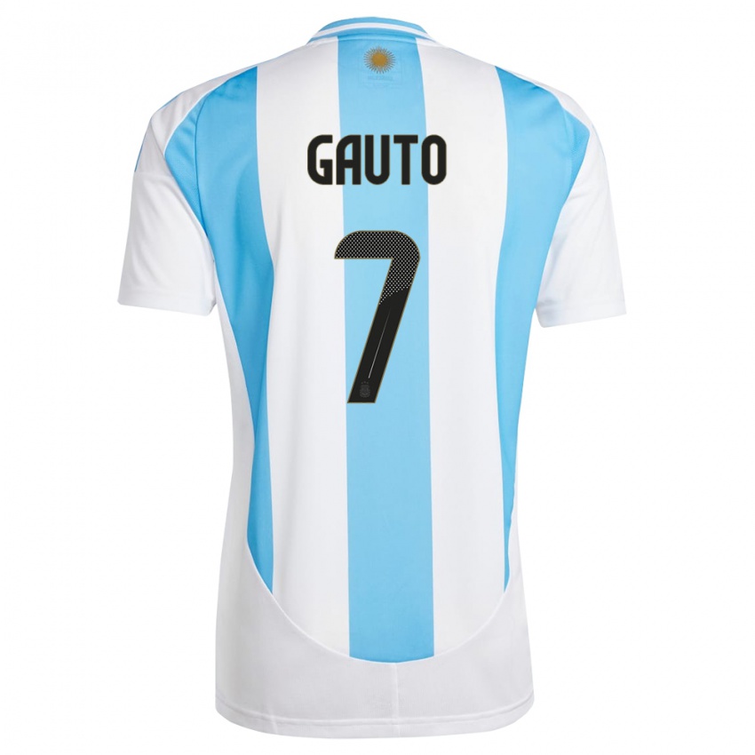 Męski Argentyna Juan Gauto #7 Biało Niebieski Domowa Koszulka 24-26 Koszulki Klubowe