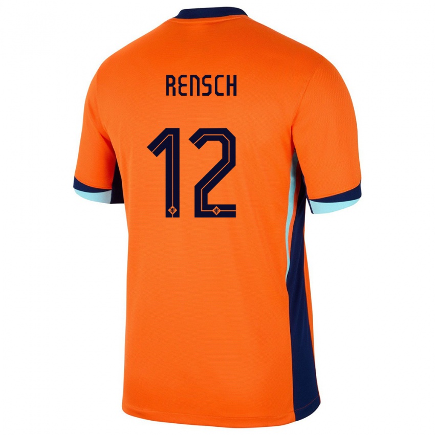 Męski Holandia Devyne Rensch #12 Pomarańczowy Domowa Koszulka 24-26 Koszulki Klubowe