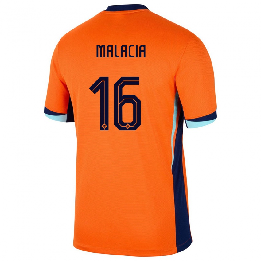 Męski Holandia Tyrell Malacia #16 Pomarańczowy Domowa Koszulka 24-26 Koszulki Klubowe