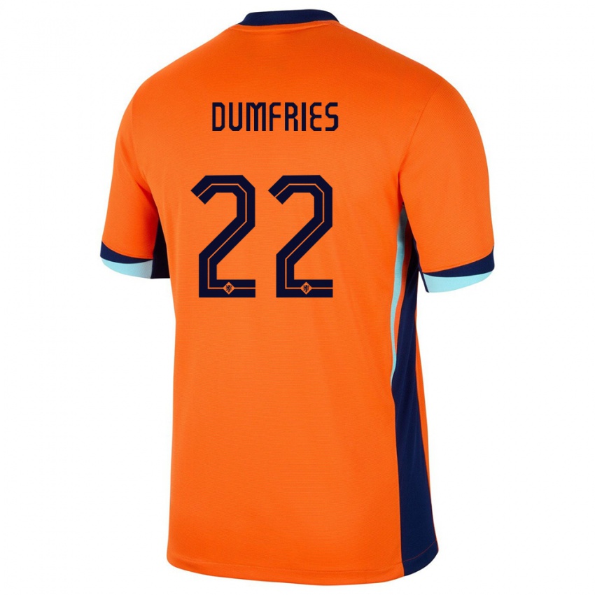 Męski Holandia Denzel Dumfries #22 Pomarańczowy Domowa Koszulka 24-26 Koszulki Klubowe