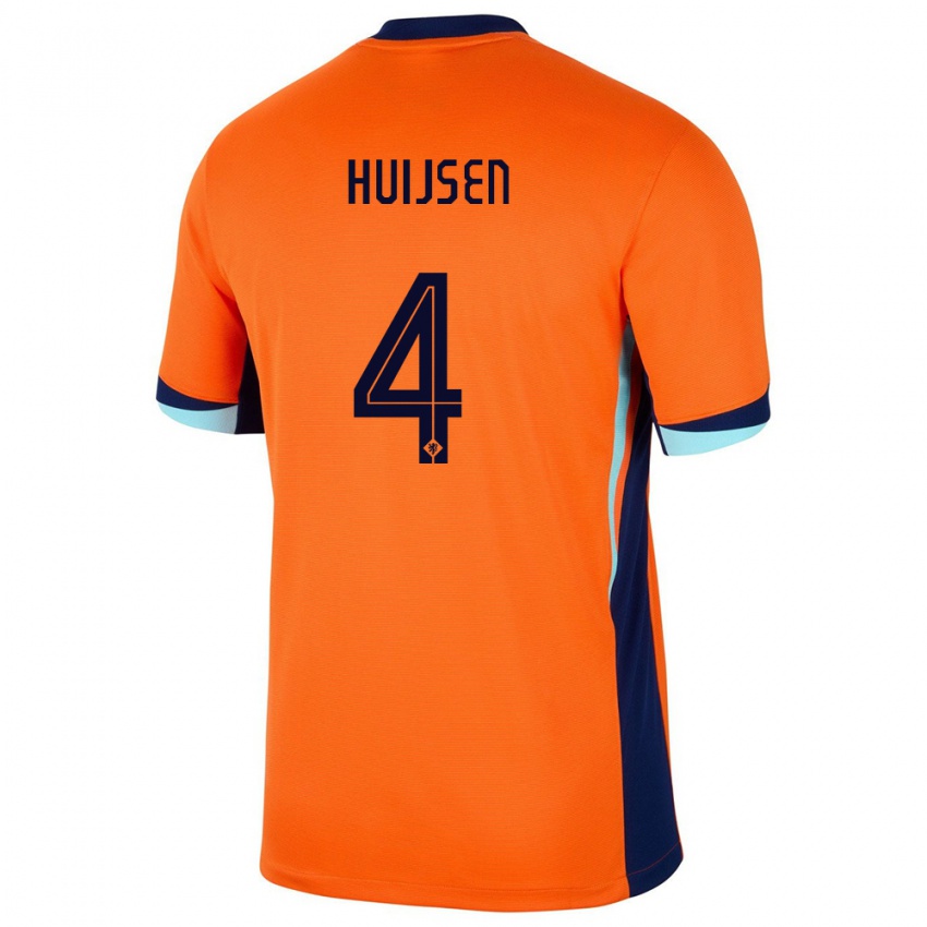 Męski Holandia Dean Huijsen #4 Pomarańczowy Domowa Koszulka 24-26 Koszulki Klubowe