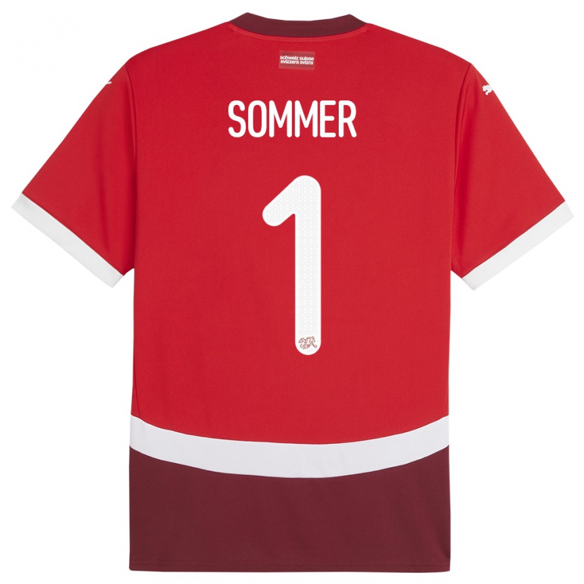 Męski Szwajcaria Yann Sommer #1 Czerwony Domowa Koszulka 24-26 Koszulki Klubowe