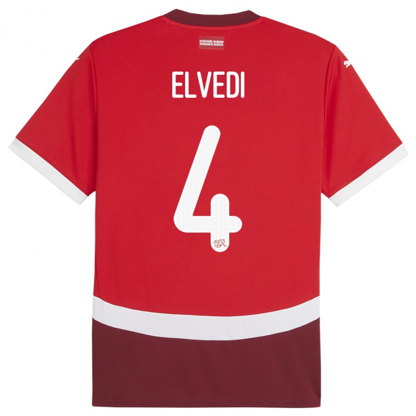 Męski Szwajcaria Nico Elvedi #4 Czerwony Domowa Koszulka 24-26 Koszulki Klubowe