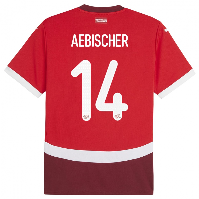 Męski Szwajcaria Michel Aebischer #14 Czerwony Domowa Koszulka 24-26 Koszulki Klubowe