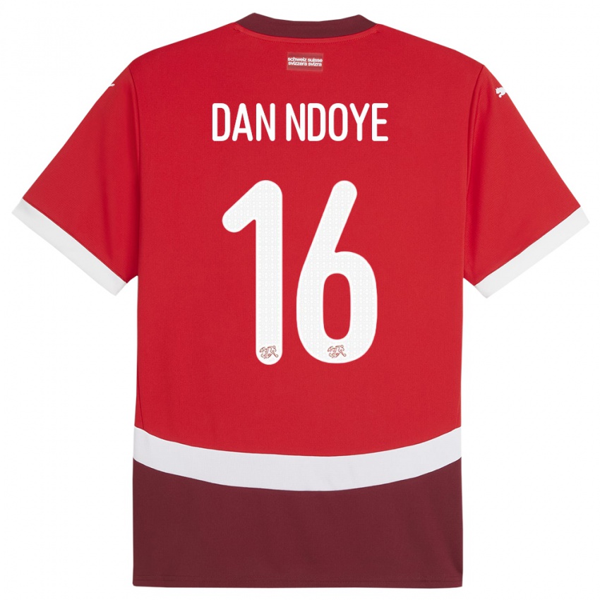 Męski Szwajcaria Dan Ndoye #16 Czerwony Domowa Koszulka 24-26 Koszulki Klubowe