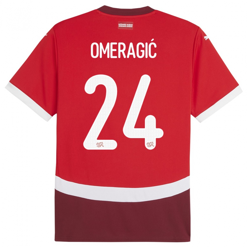 Męski Szwajcaria Becir Omeragic #24 Czerwony Domowa Koszulka 24-26 Koszulki Klubowe