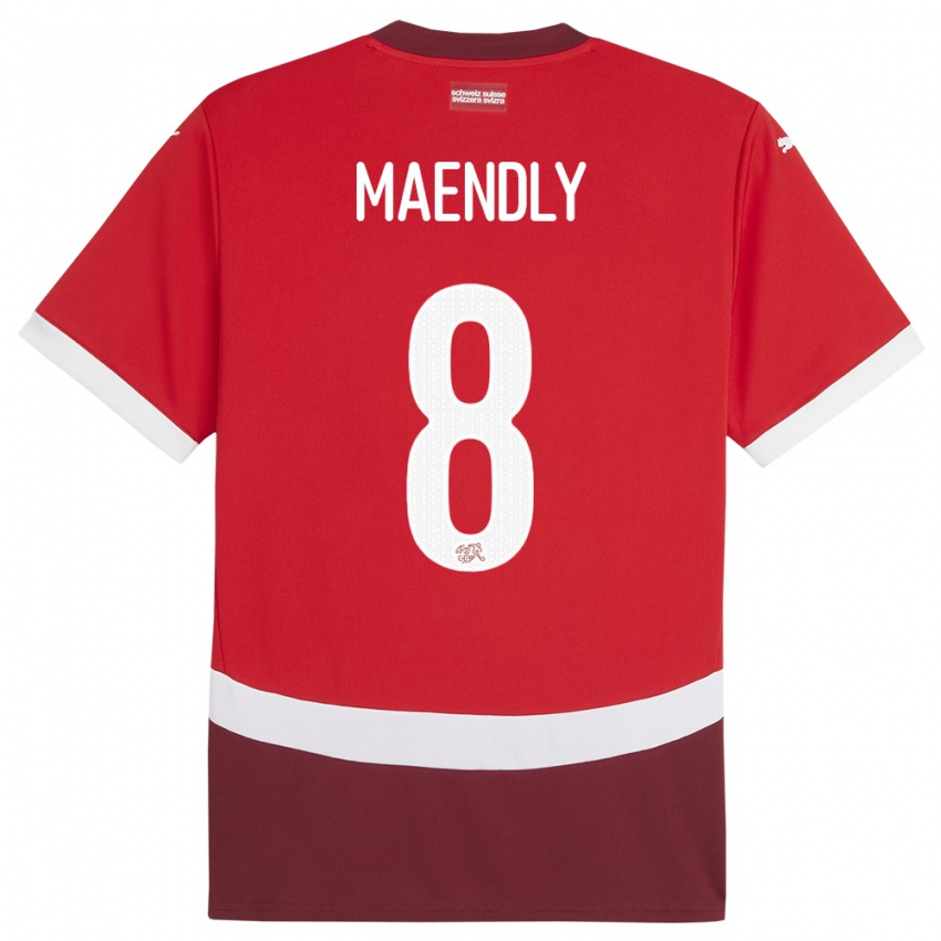 Męski Szwajcaria Sandy Maendly #8 Czerwony Domowa Koszulka 24-26 Koszulki Klubowe