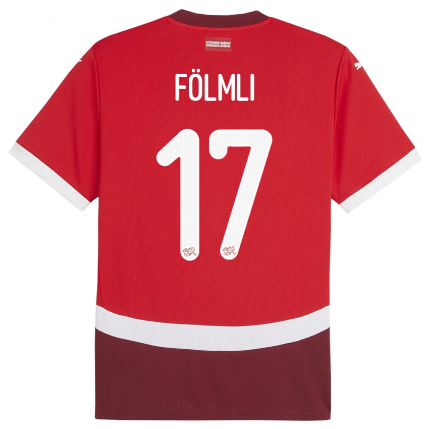 Męski Szwajcaria Svenja Folmli #17 Czerwony Domowa Koszulka 24-26 Koszulki Klubowe