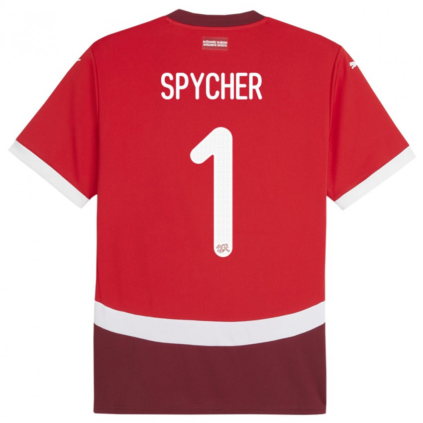 Męski Szwajcaria Tim Spycher #1 Czerwony Domowa Koszulka 24-26 Koszulki Klubowe
