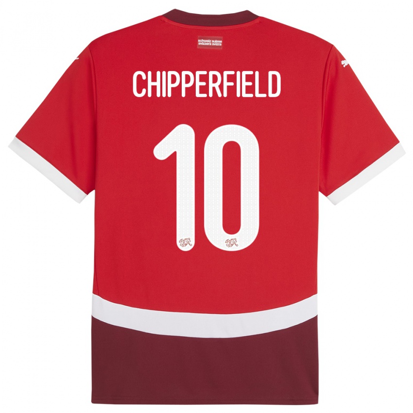 Męski Szwajcaria Liam Chipperfield #10 Czerwony Domowa Koszulka 24-26 Koszulki Klubowe
