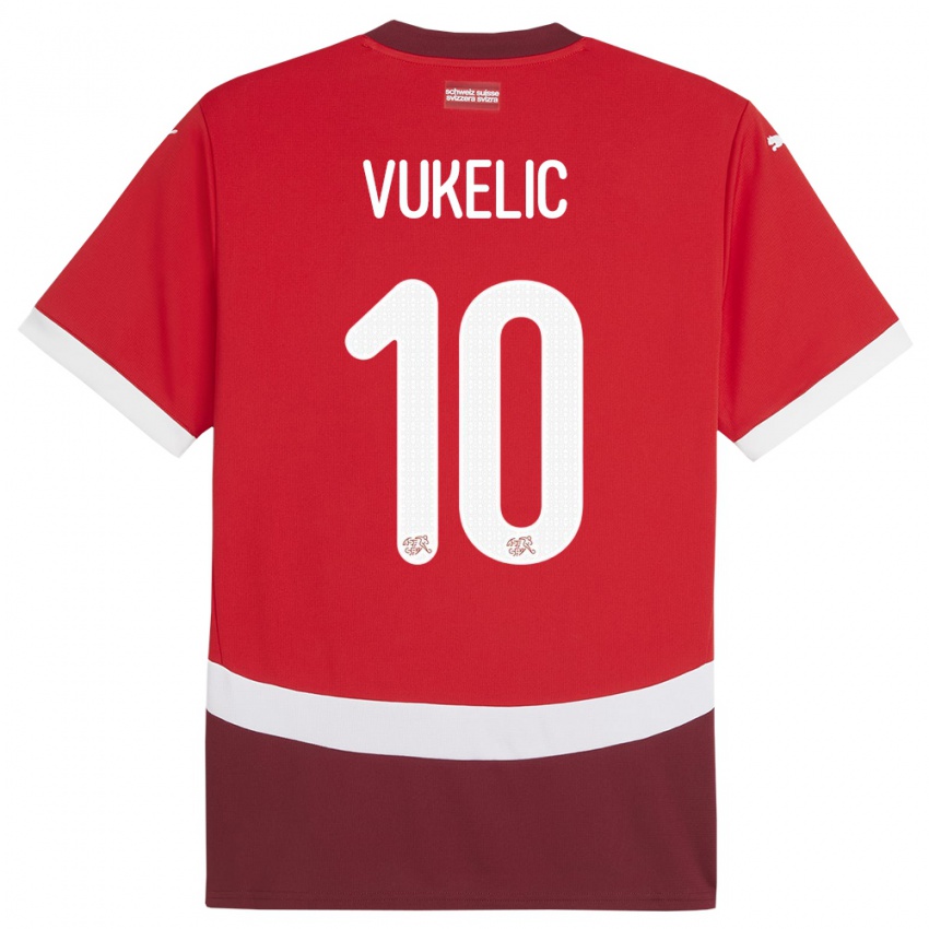Męski Szwajcaria Mile Vukelic #10 Czerwony Domowa Koszulka 24-26 Koszulki Klubowe