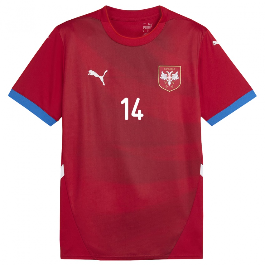 Męski Serbia Aleksa Terzic #14 Czerwony Domowa Koszulka 24-26 Koszulki Klubowe