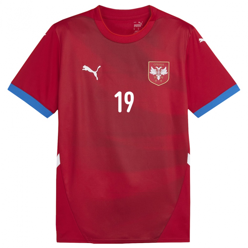Męski Serbia Nikola Jojic #19 Czerwony Domowa Koszulka 24-26 Koszulki Klubowe