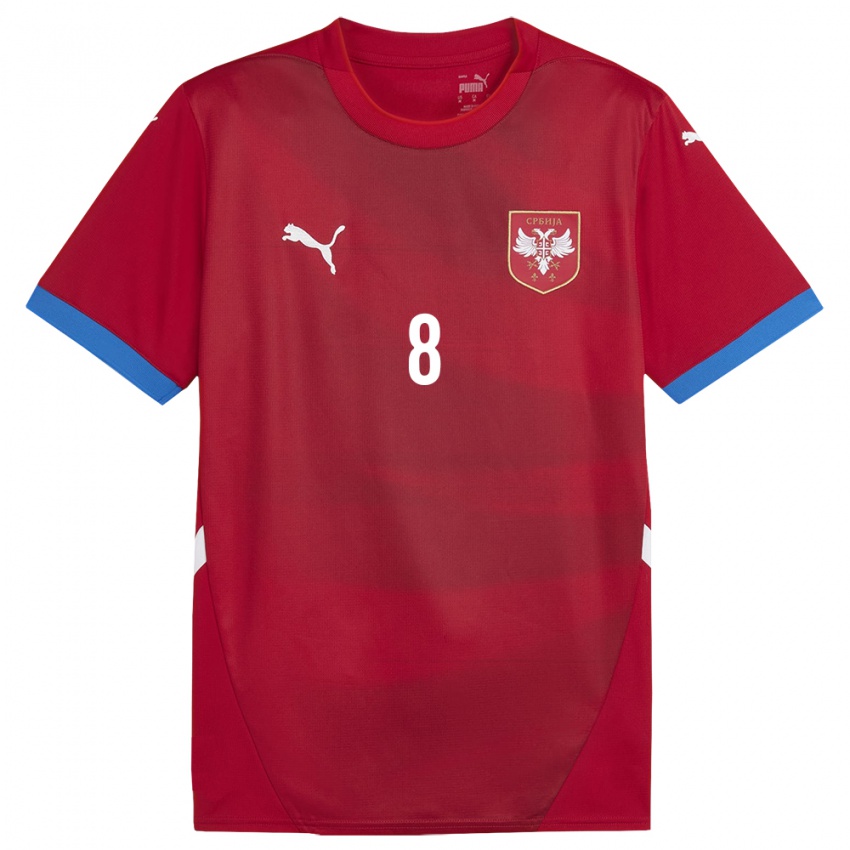 Męski Serbia Nikola Stankovic #8 Czerwony Domowa Koszulka 24-26 Koszulki Klubowe