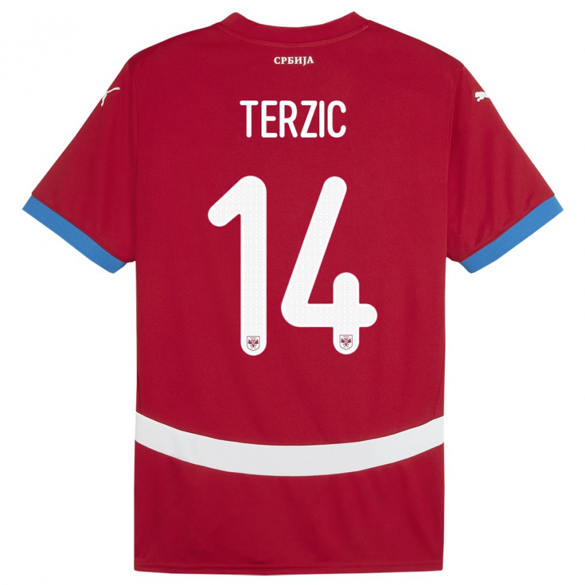 Męski Serbia Aleksa Terzic #14 Czerwony Domowa Koszulka 24-26 Koszulki Klubowe