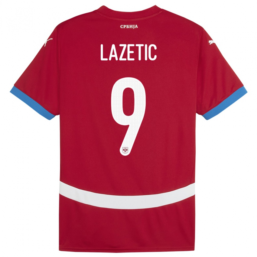 Męski Serbia Marko Lazetic #9 Czerwony Domowa Koszulka 24-26 Koszulki Klubowe