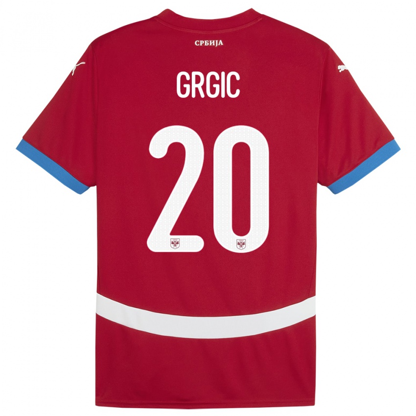 Męski Serbia Dario Grgic #20 Czerwony Domowa Koszulka 24-26 Koszulki Klubowe