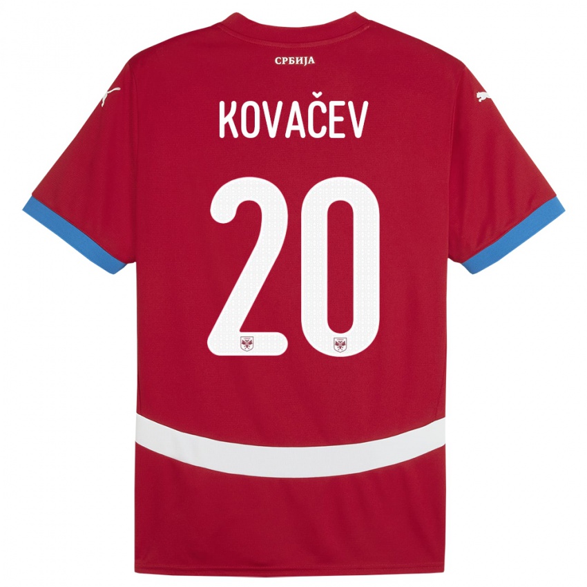 Męski Serbia Milan Kovacev #20 Czerwony Domowa Koszulka 24-26 Koszulki Klubowe