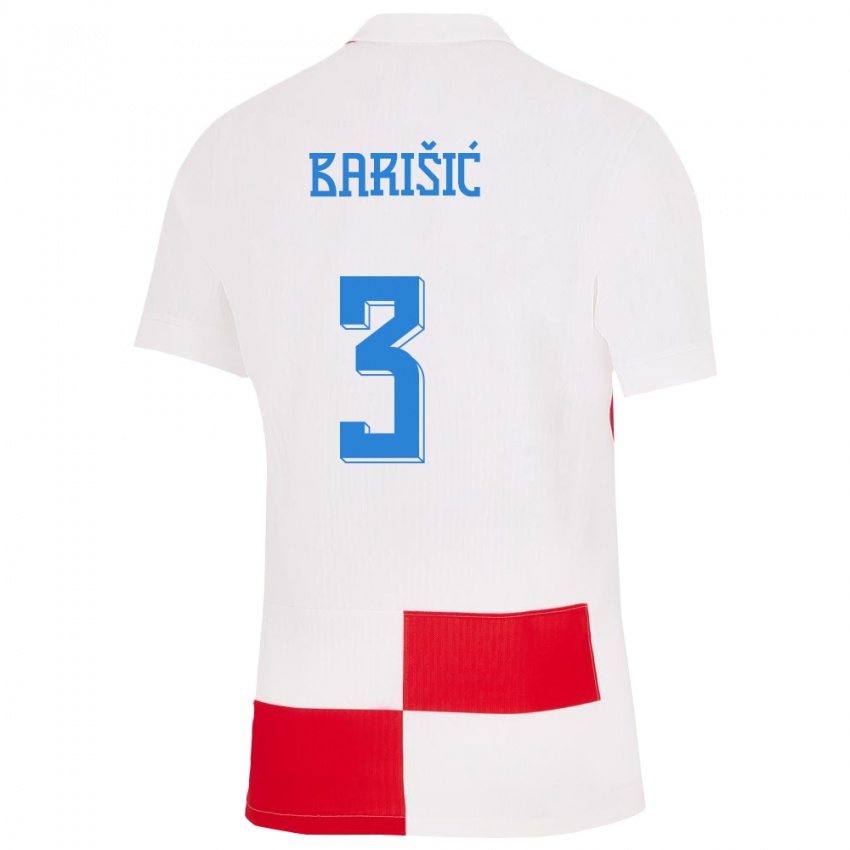 Męski Chorwacja Borna Barisic #3 Biało - Czerwony Domowa Koszulka 24-26 Koszulki Klubowe