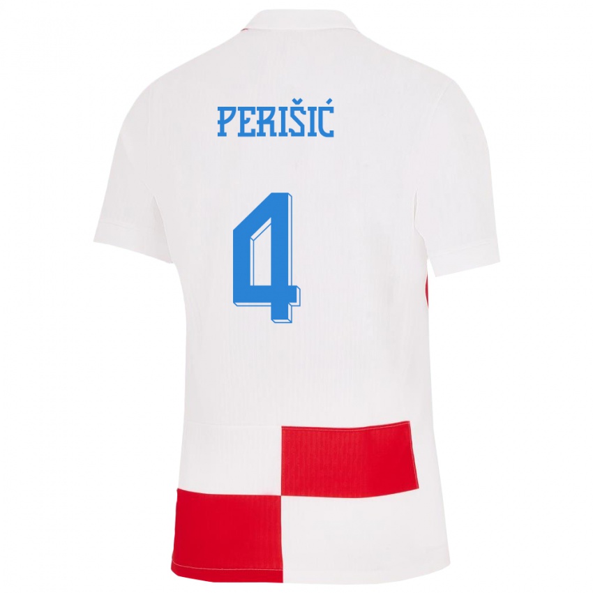 Męski Chorwacja Ivan Perisic #4 Biało - Czerwony Domowa Koszulka 24-26 Koszulki Klubowe