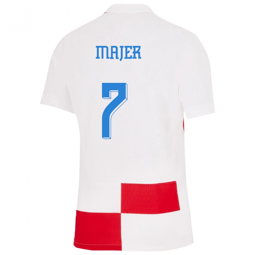 Męski Chorwacja Lovro Majer #7 Biało - Czerwony Domowa Koszulka 24-26 Koszulki Klubowe