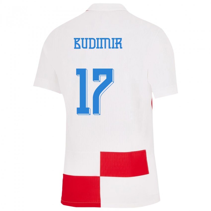 Męski Chorwacja Ante Budimir #17 Biało - Czerwony Domowa Koszulka 24-26 Koszulki Klubowe