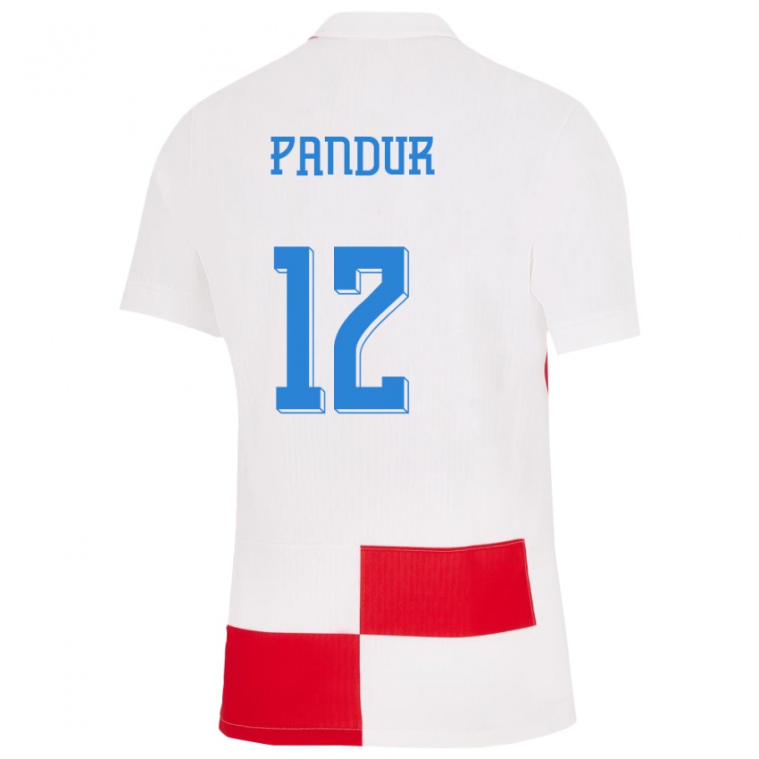 Męski Chorwacja Ivor Pandur #12 Biało - Czerwony Domowa Koszulka 24-26 Koszulki Klubowe