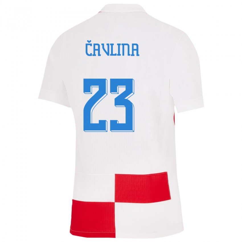 Męski Chorwacja Nikola Cavlina #23 Biało - Czerwony Domowa Koszulka 24-26 Koszulki Klubowe