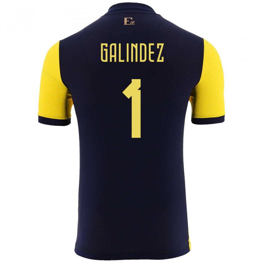 Męski Ecuador Hernan Galindez #1 Żółty Domowa Koszulka 24-26 Koszulki Klubowe