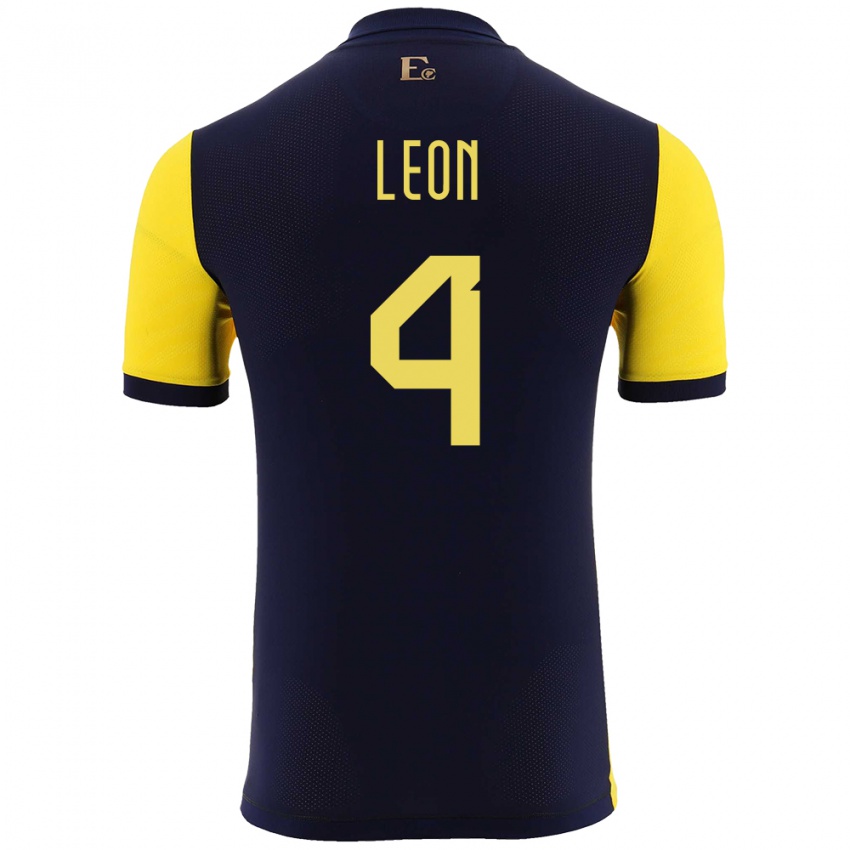 Męski Ecuador Fernando Leon #4 Żółty Domowa Koszulka 24-26 Koszulki Klubowe