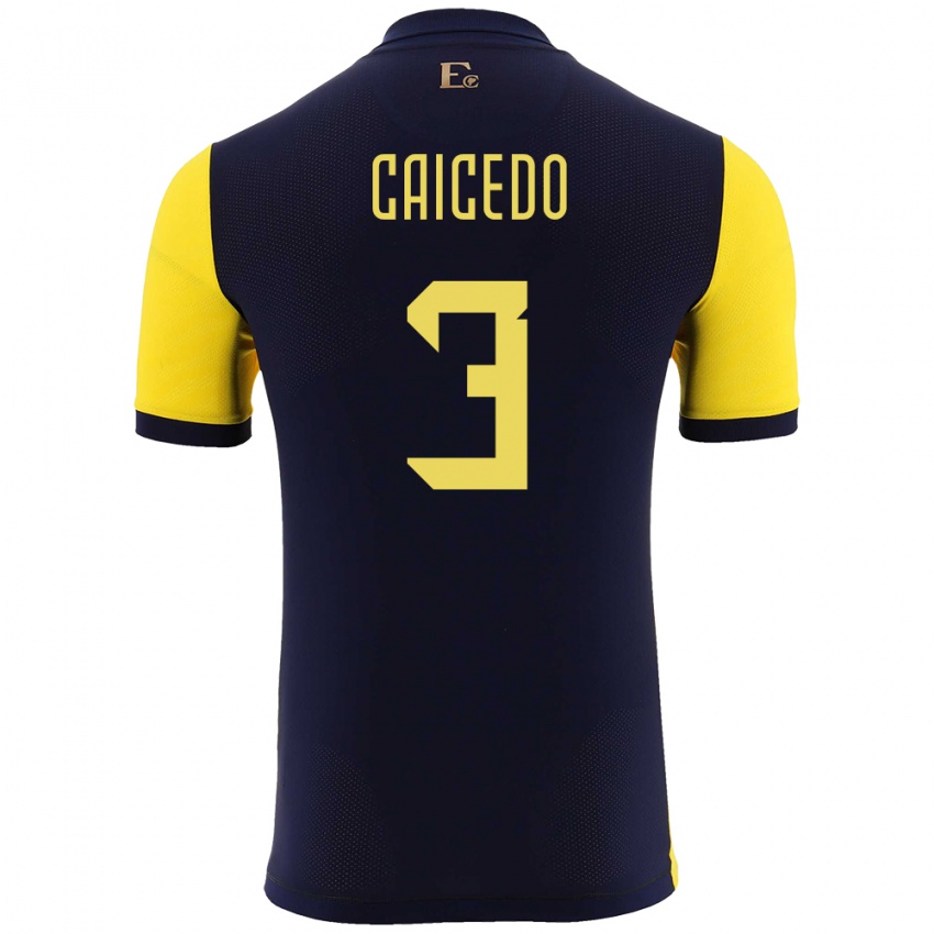 Męski Ecuador Jessy Caicedo #3 Żółty Domowa Koszulka 24-26 Koszulki Klubowe