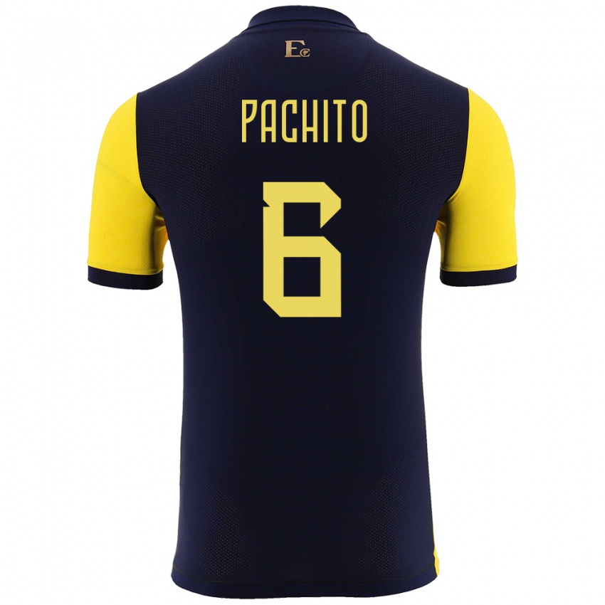 Męski Ecuador Angelica Pachito #6 Żółty Domowa Koszulka 24-26 Koszulki Klubowe