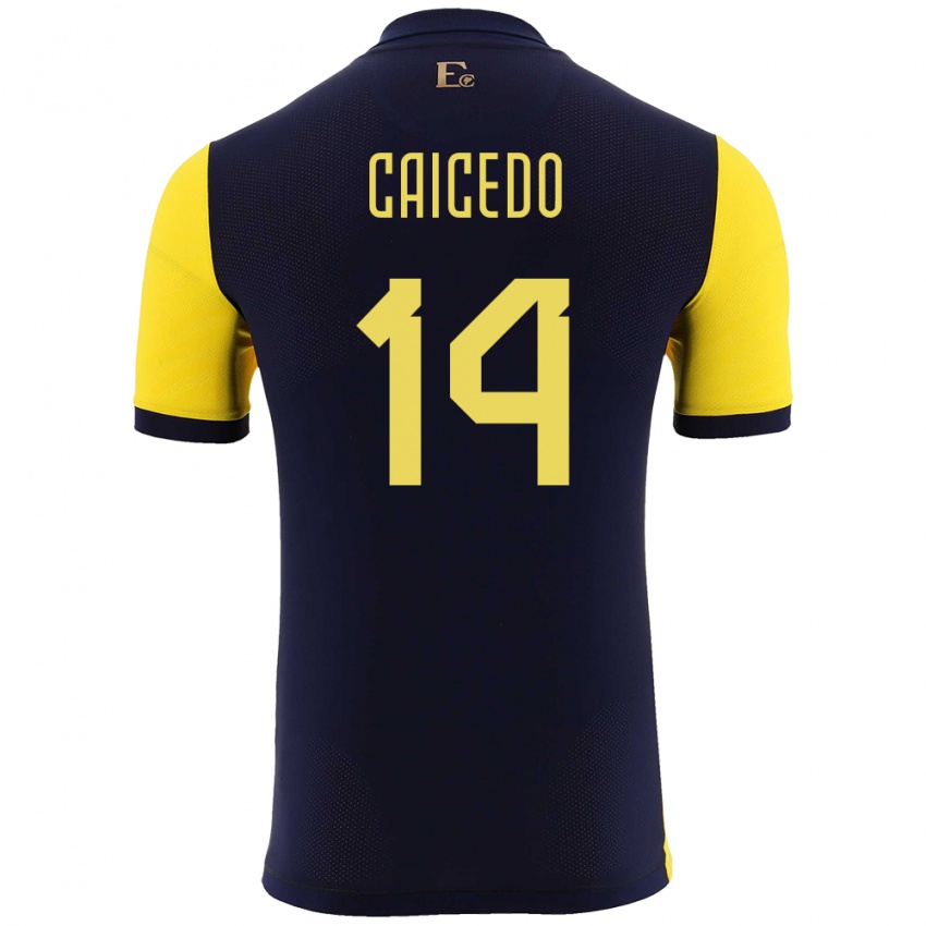 Męski Ecuador Carina Caicedo #14 Żółty Domowa Koszulka 24-26 Koszulki Klubowe