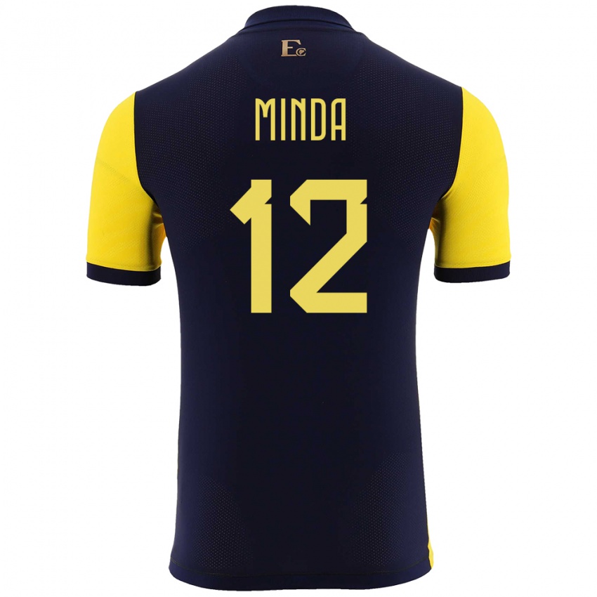 Męski Ecuador Ethan Minda #12 Żółty Domowa Koszulka 24-26 Koszulki Klubowe